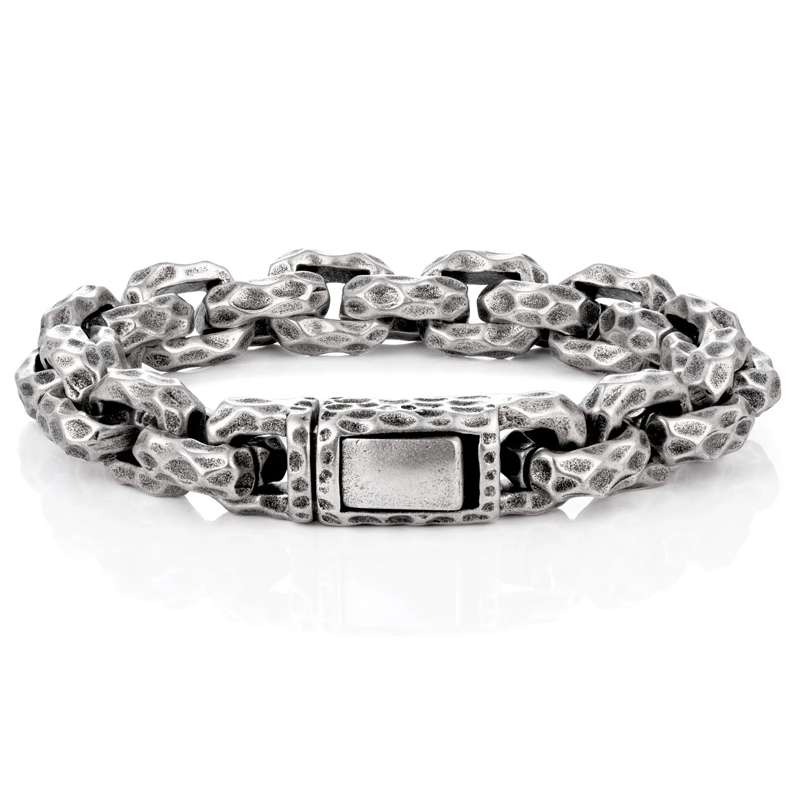 Ajatine men's textured silver chain bracelet with heavy retro punk design