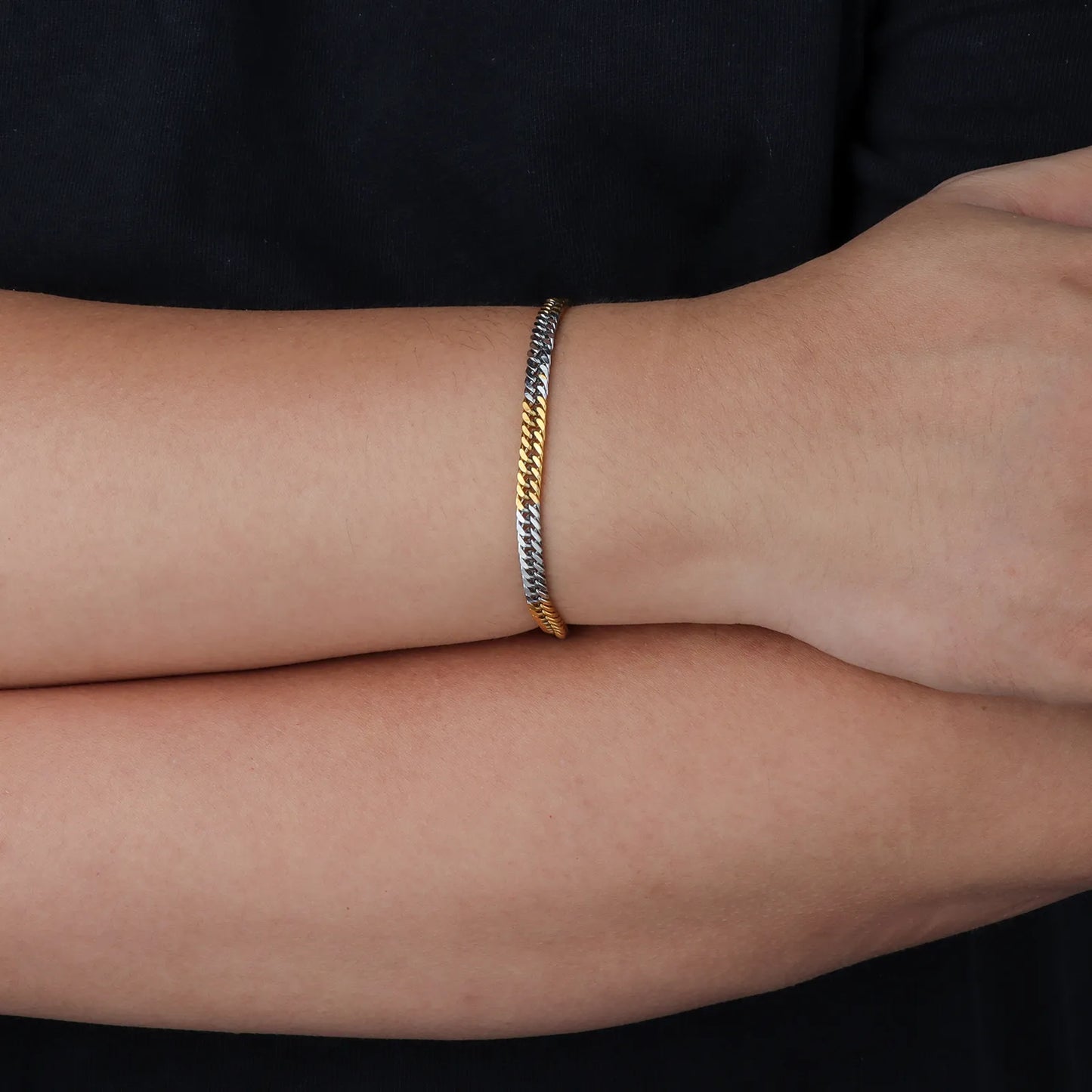 Ajatine two-tone Cuban link bracelet, hip hop style jewelry
