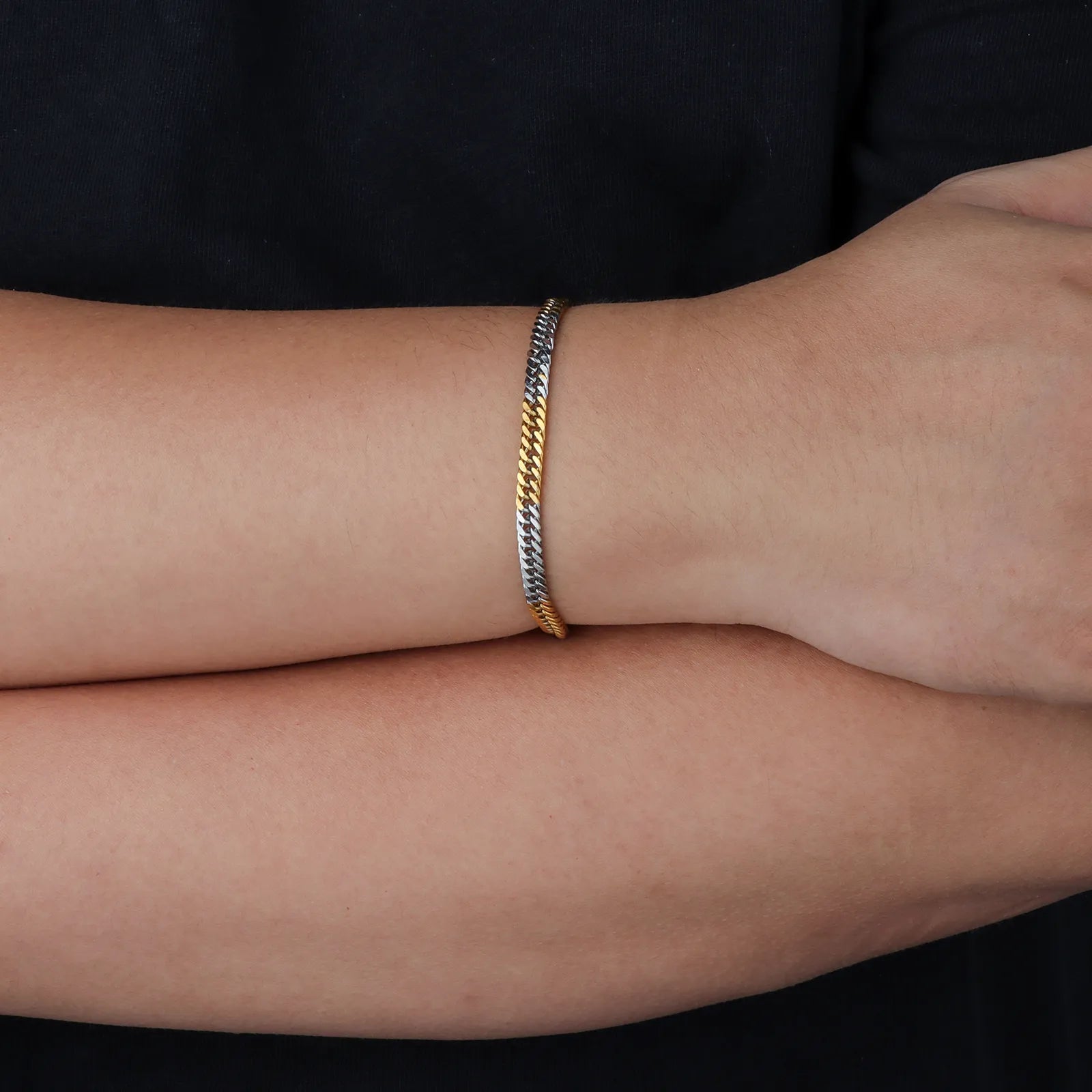 Ajatine two-tone Cuban link bracelet, hip hop style jewelry