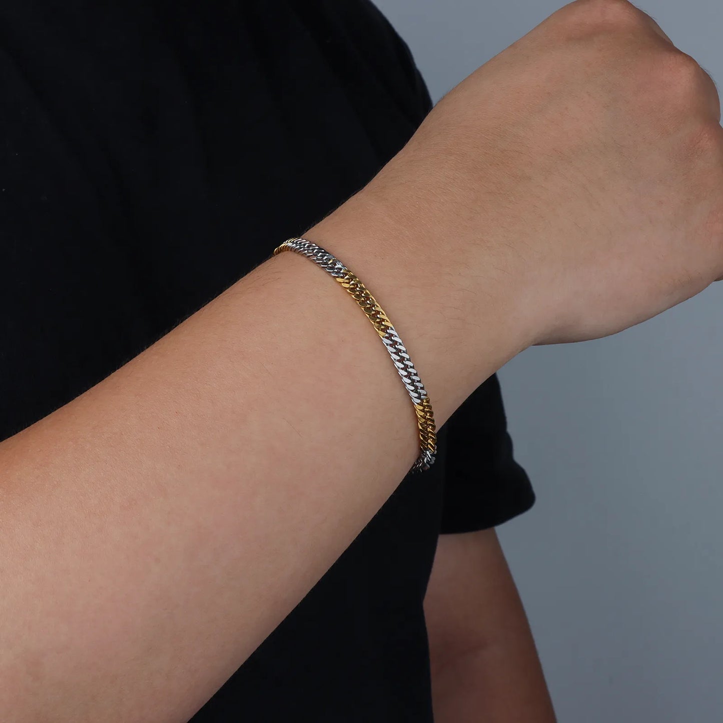Ajatine two-tone Cuban link bracelet, hip hop style jewelry