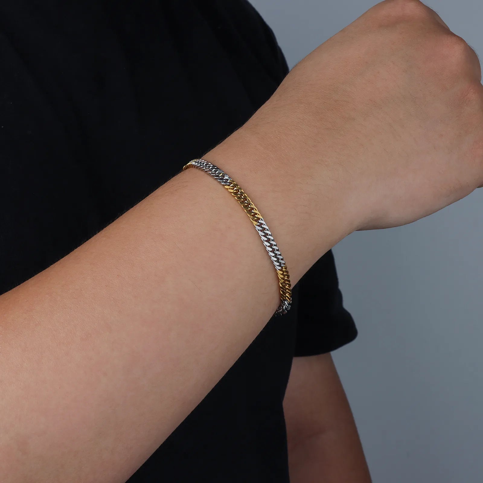 Ajatine two-tone Cuban link bracelet, hip hop style jewelry