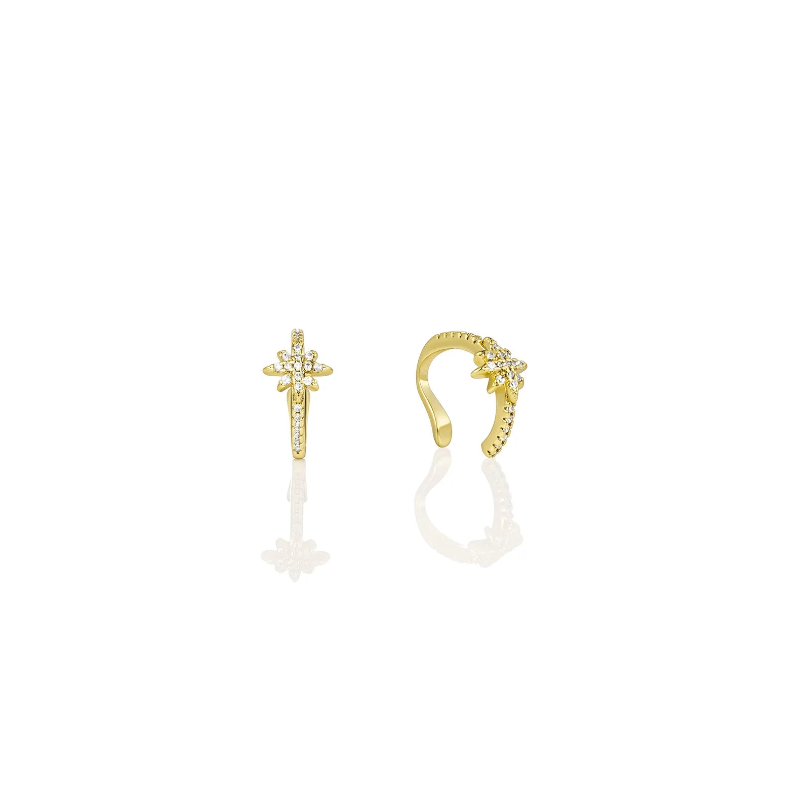 Gold starburst ear cuff with wax-set cubic zirconia for daily and party wear