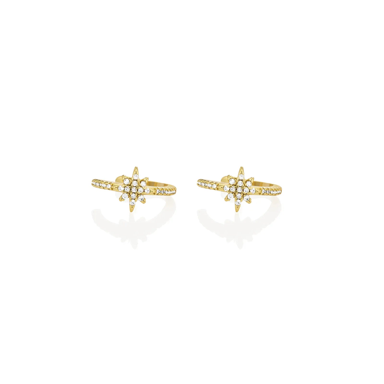 Gold starburst ear cuff with wax-set cubic zirconia for daily and party wear
