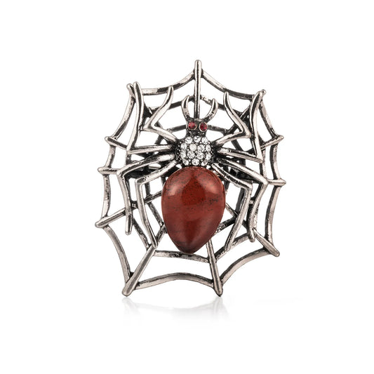 Ajatine vintage spider brooch with red stone and crystals, gothic jewelry