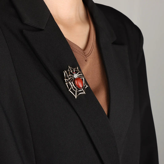 Ajatine vintage spider brooch with red stone and crystals, gothic jewelry