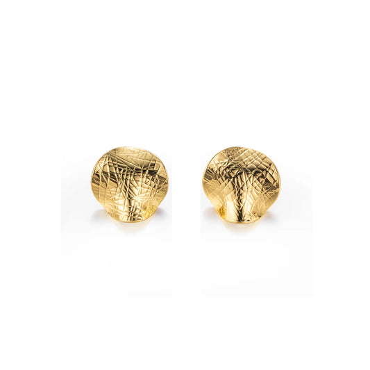 Disc Earrings with Textured Gold Round Design Studs
