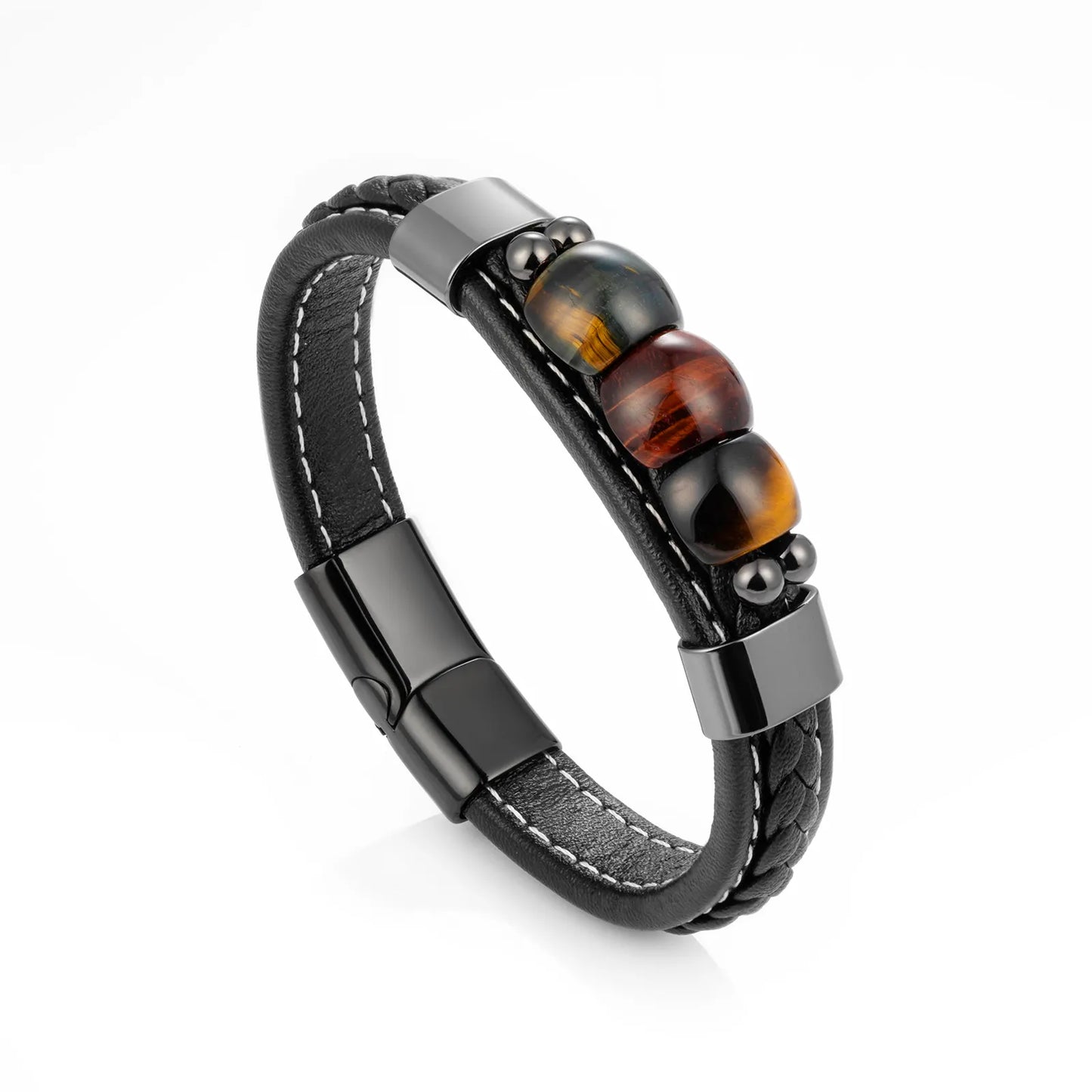 Tiger Eye Beaded Leather Bracelet
