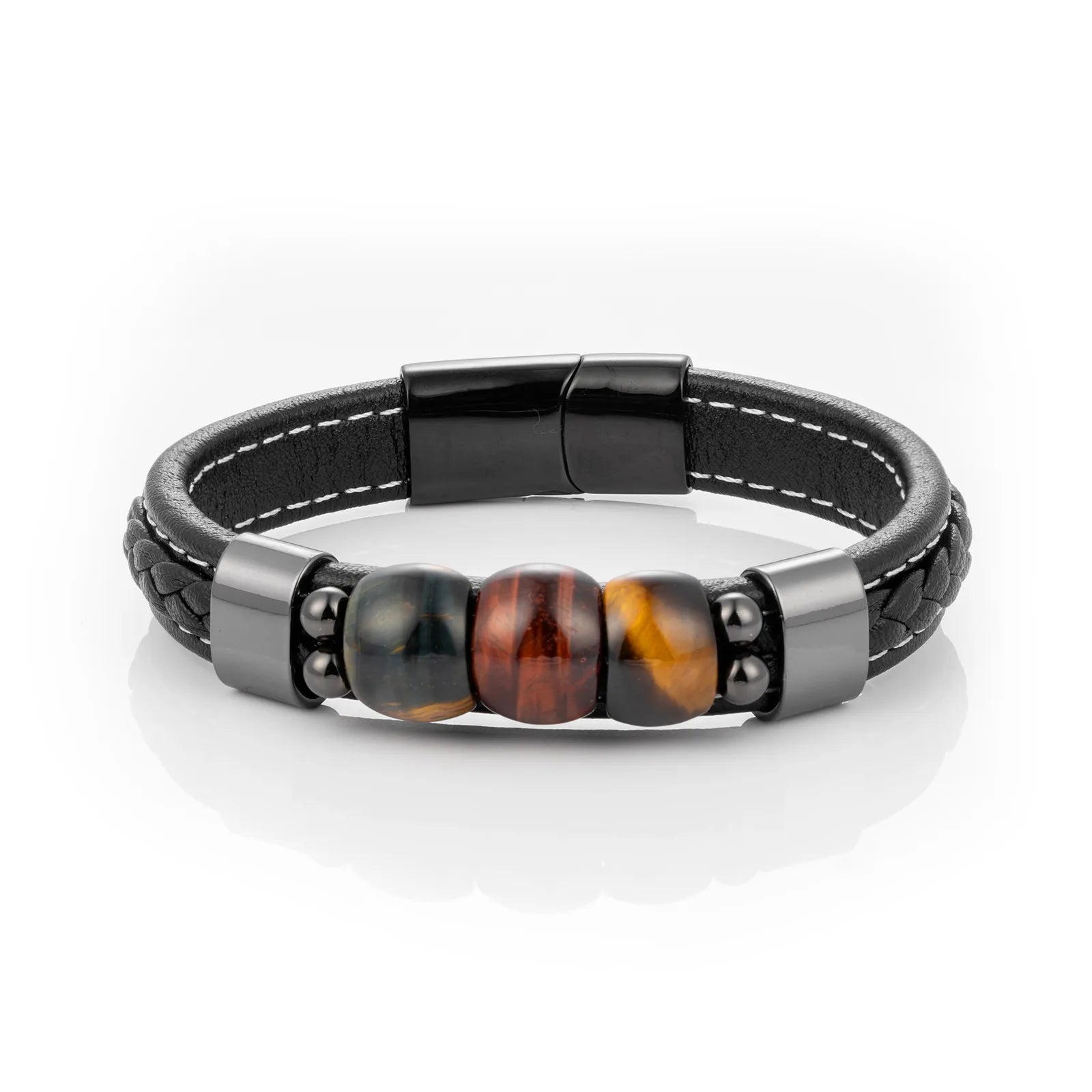 Tiger Eye Beaded Leather Bracelet