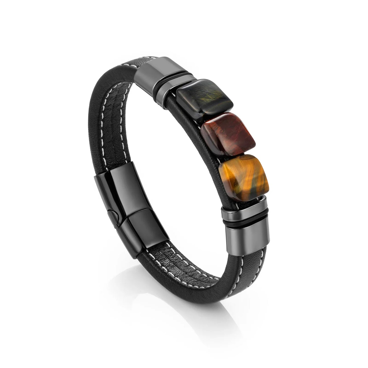 Tiger Eye Beaded Leather Bracelet Natural Stone Beaded Bracelet