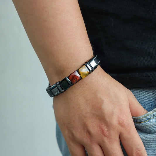Tiger Eye Beaded Leather Bracelet for Men