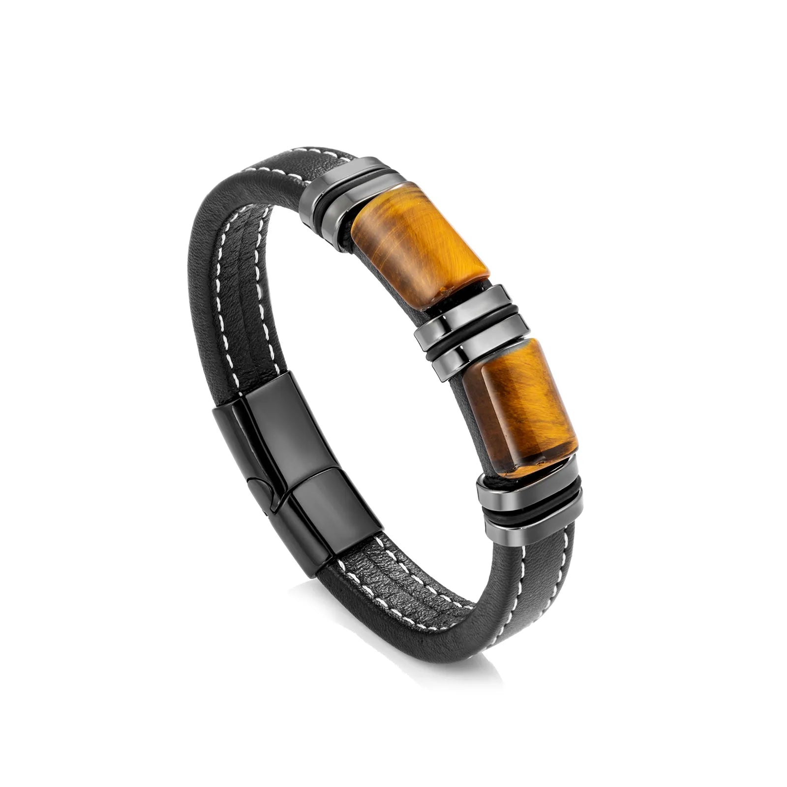 Tiger Eye Stones Leather Bracelet for Men