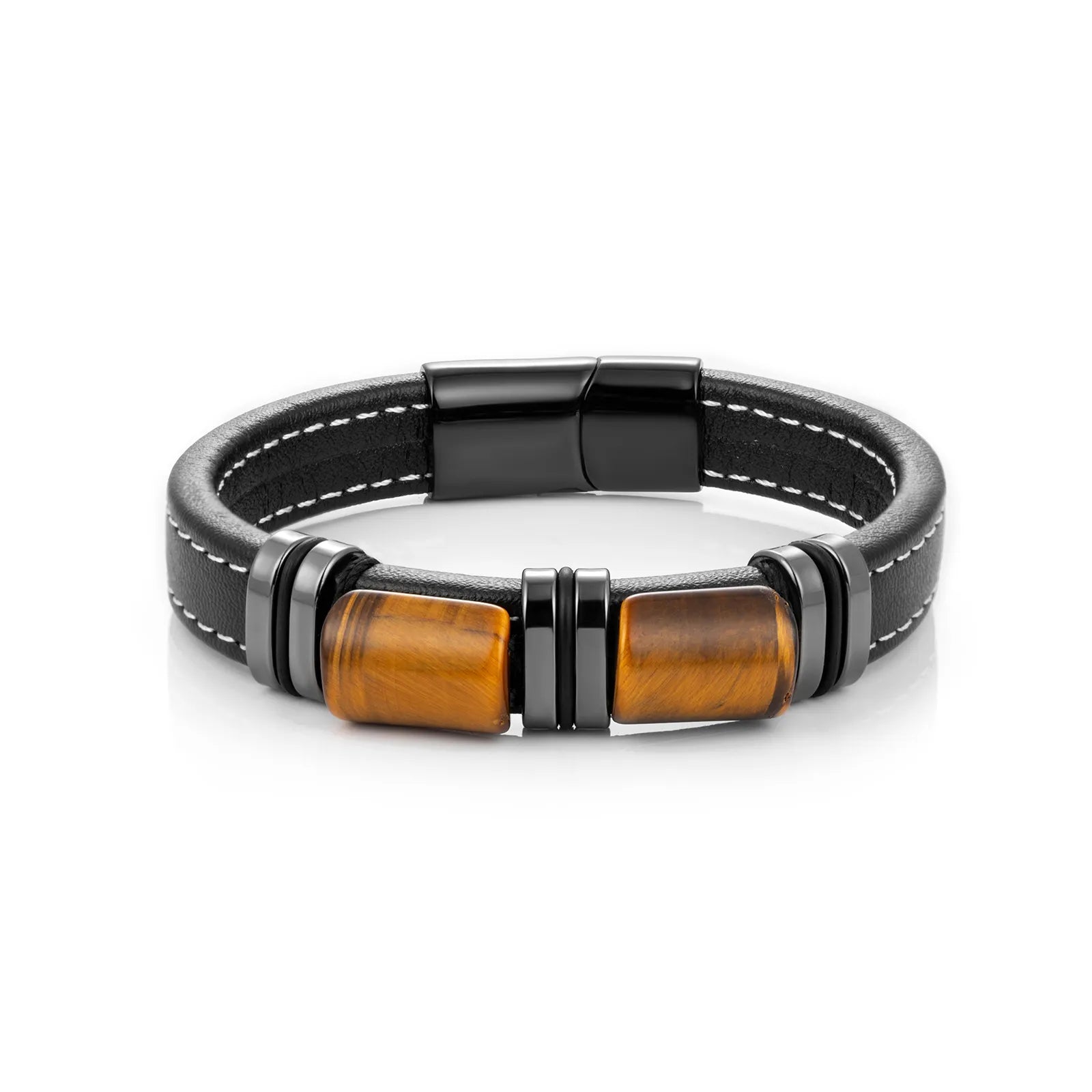 Tiger Eye Stones Leather Bracelet for Men