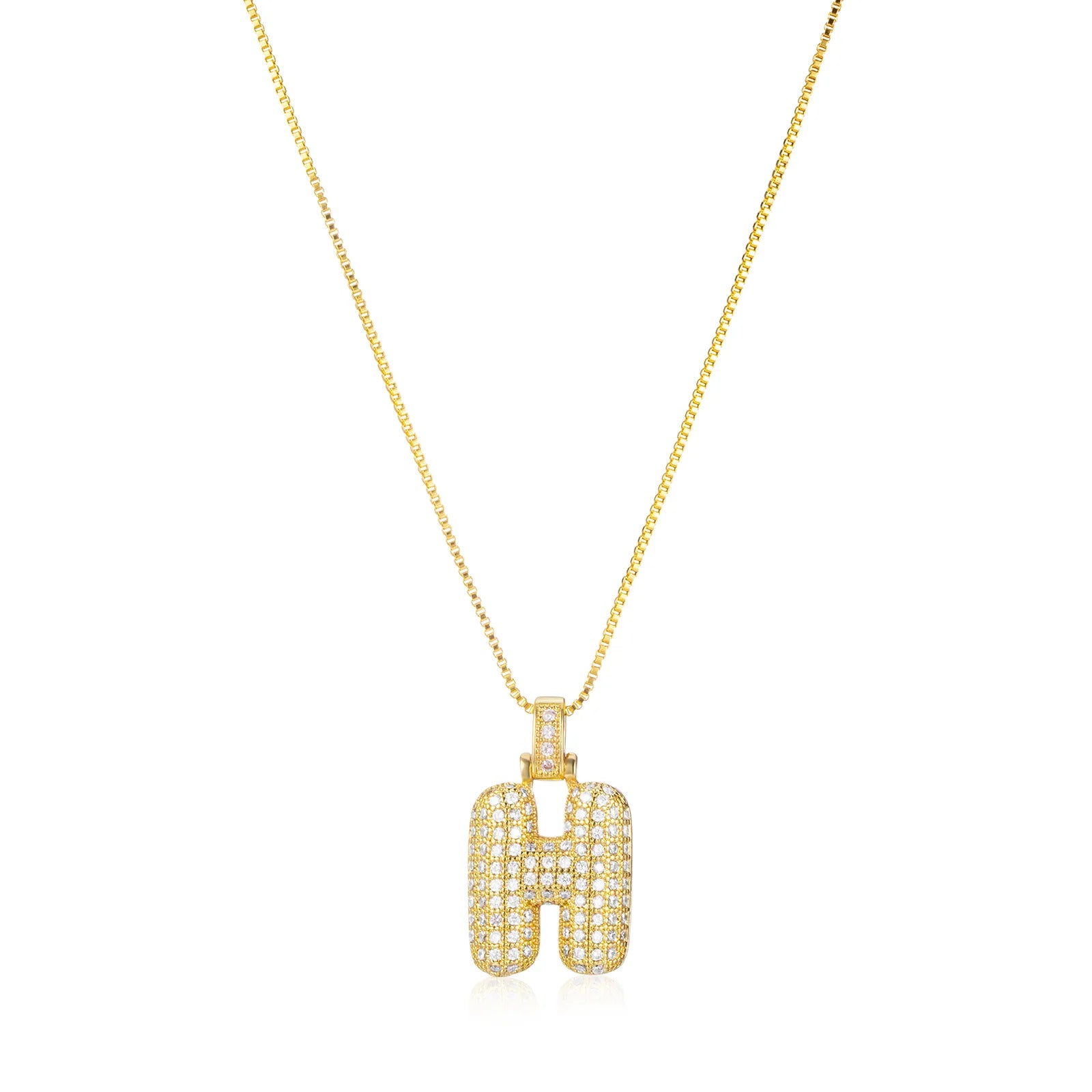 Ajatine gold H necklace with diamond pendant, elegant and sparkling jewelry