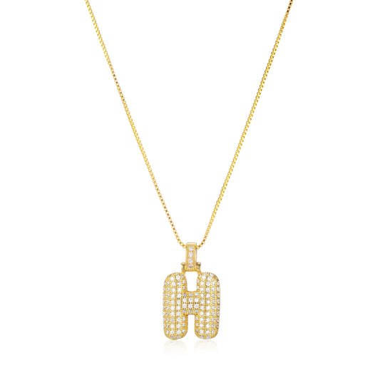 Ajatine gold H necklace with diamond pendant, elegant and sparkling jewelry