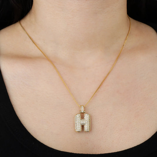 Ajatine gold H necklace with diamond pendant, elegant and sparkling jewelry
