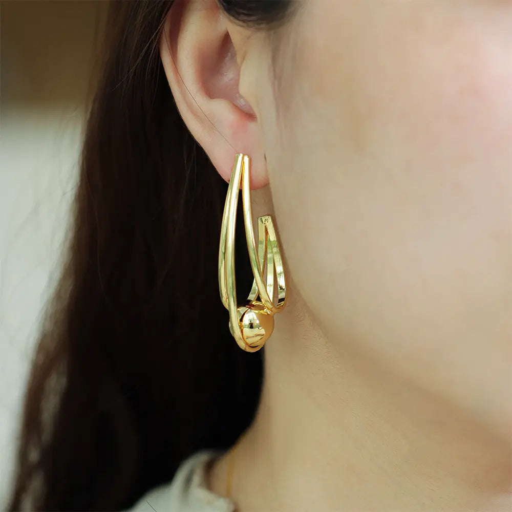 Ajatine Gold Twist Hoop Earrings & Geometric Design for Women