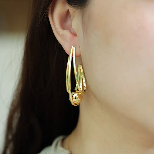 Ajatine Gold Twist Hoop Earrings & Geometric Design for Women