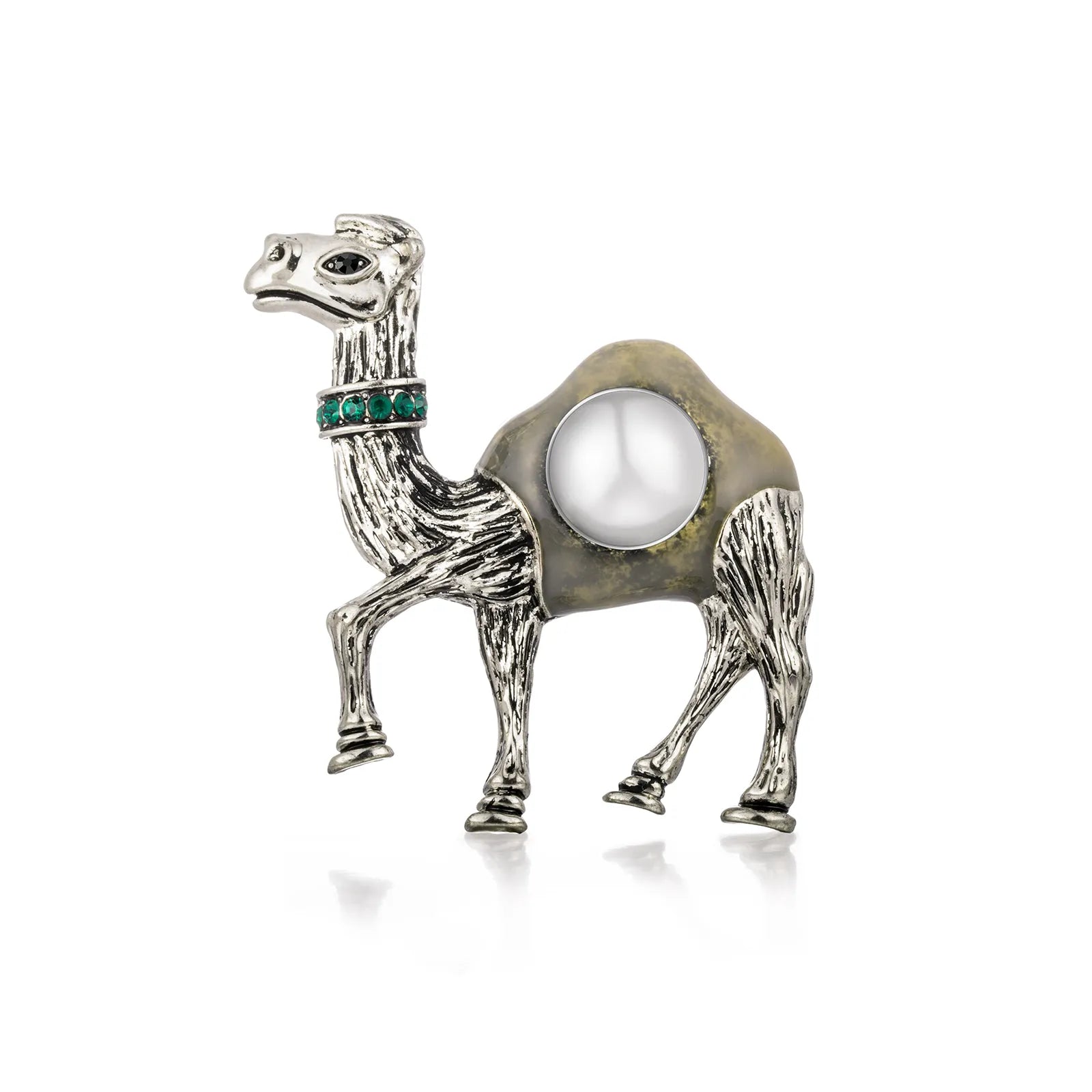 Ajatine vintage silver camel brooch with crystals, unique animal - shaped jewelry accessory