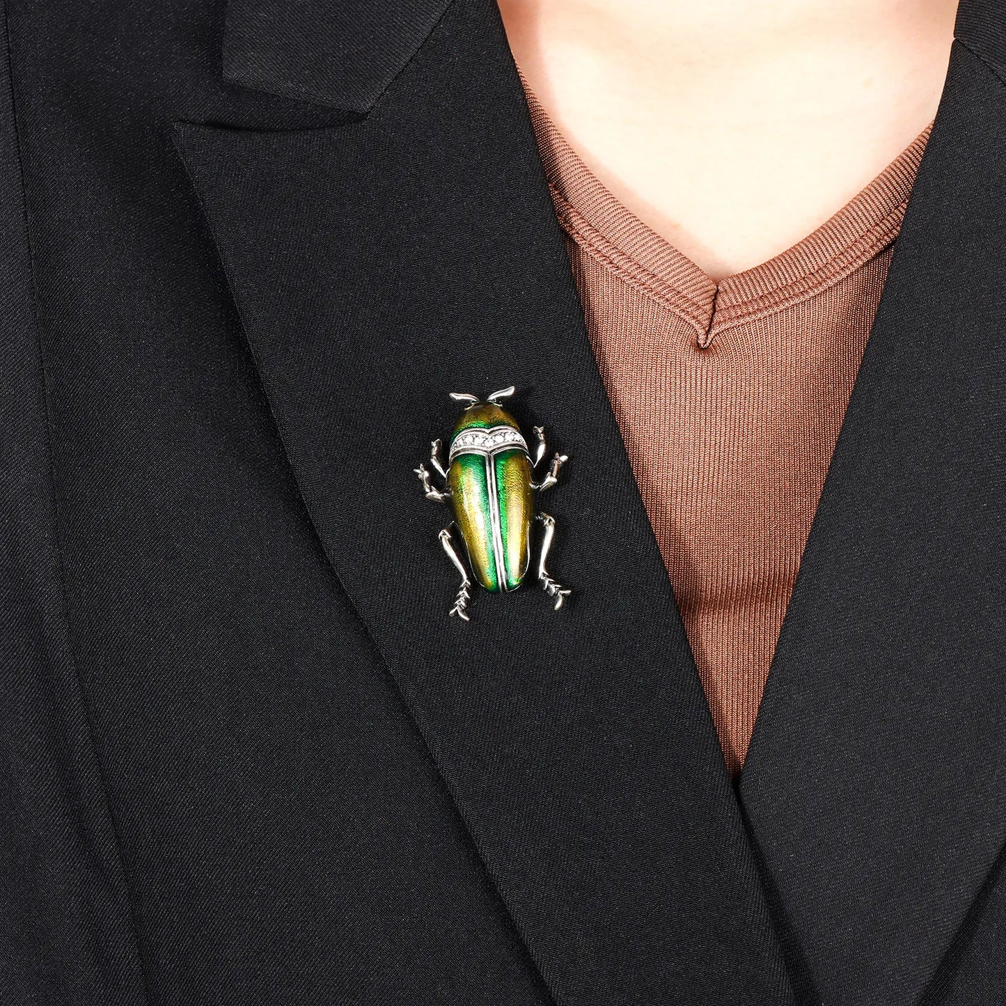 Ajatine beetle insects brooch with crystal decoration, showcasing vibrant insect - inspired jewelry design