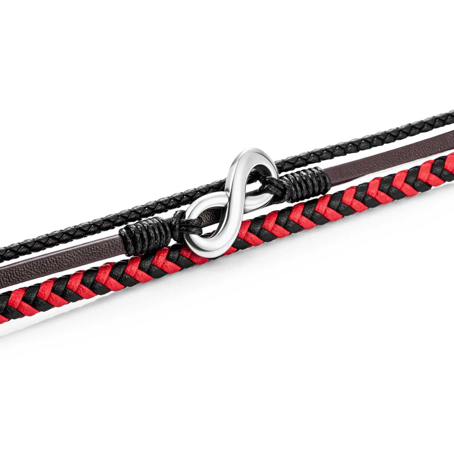 Ajatine multilayer braided leather bracelet with infinity symbol, stylish men’s accessory
