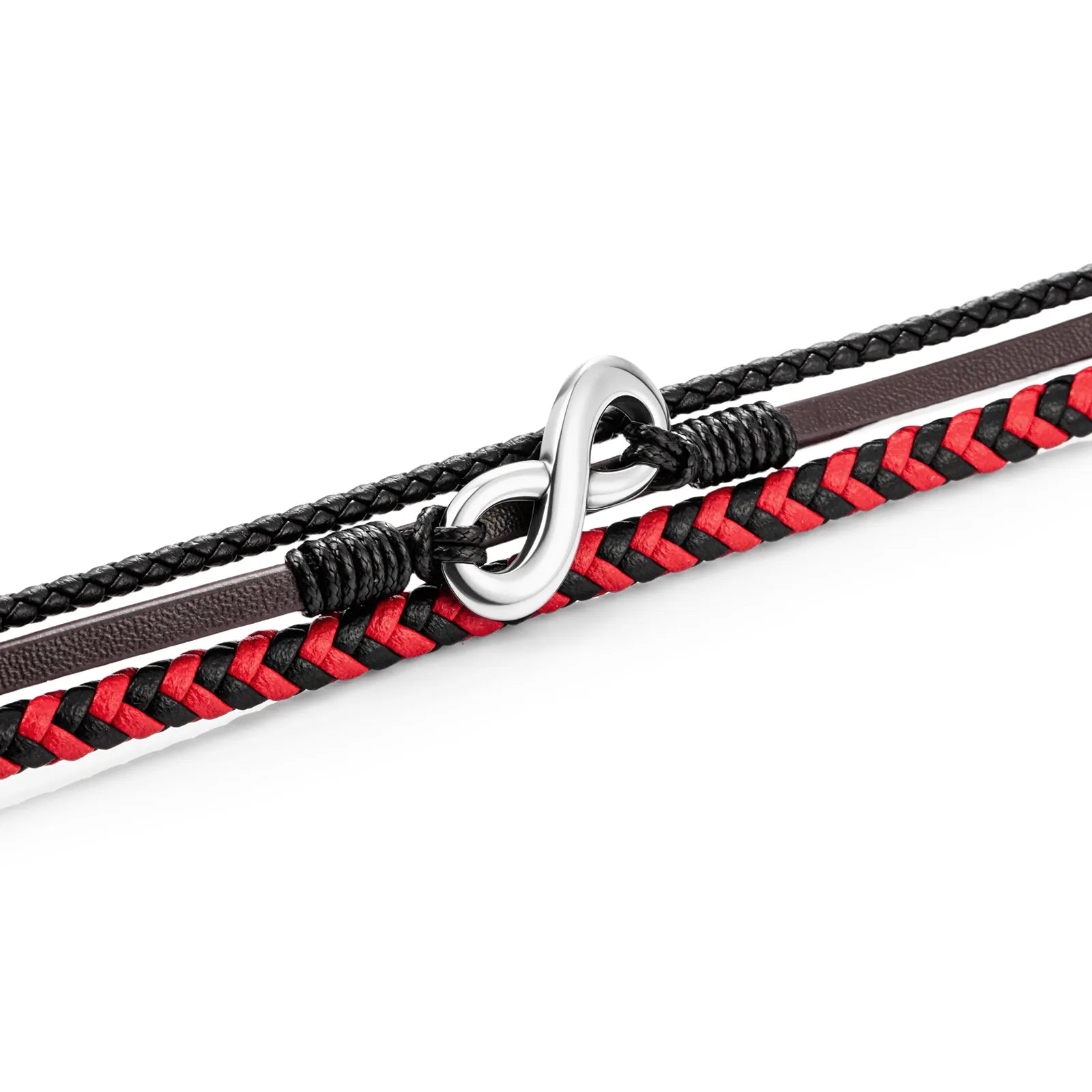 Ajatine multilayer braided leather bracelet with infinity symbol, stylish men’s accessory
