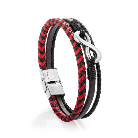 Ajatine multilayer braided leather bracelet with infinity symbol, stylish men’s accessory