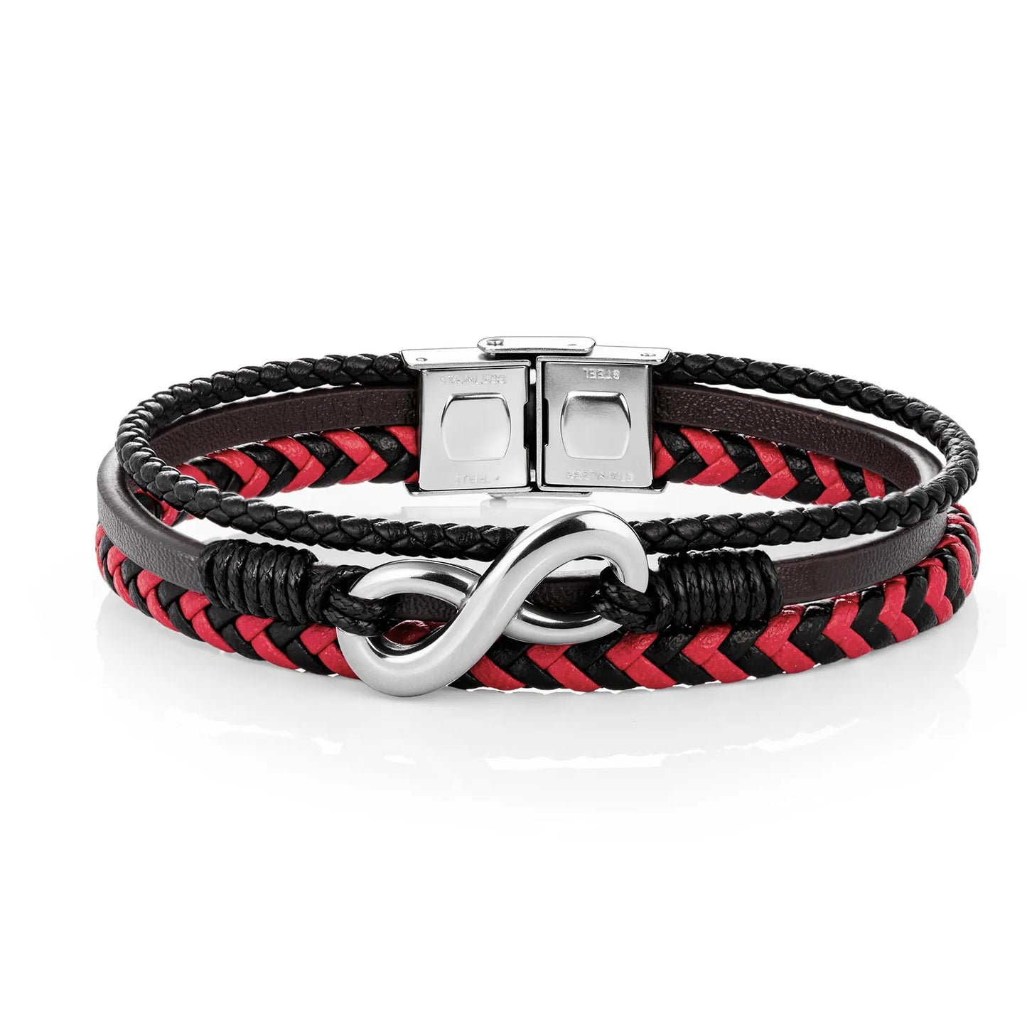 Ajatine multilayer braided leather bracelet with infinity symbol, stylish men’s accessory