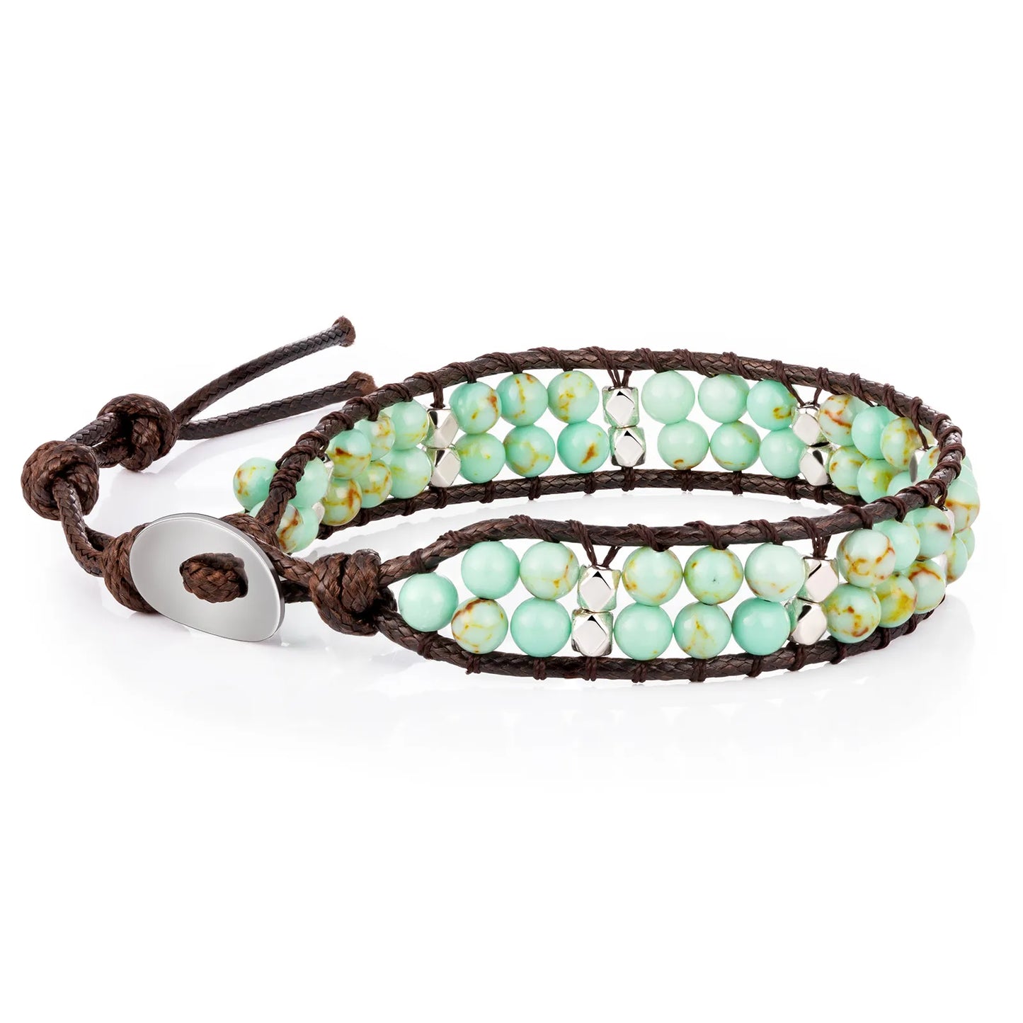 Ajatine green beaded wrap bracelet, handmade vintage boho jewelry