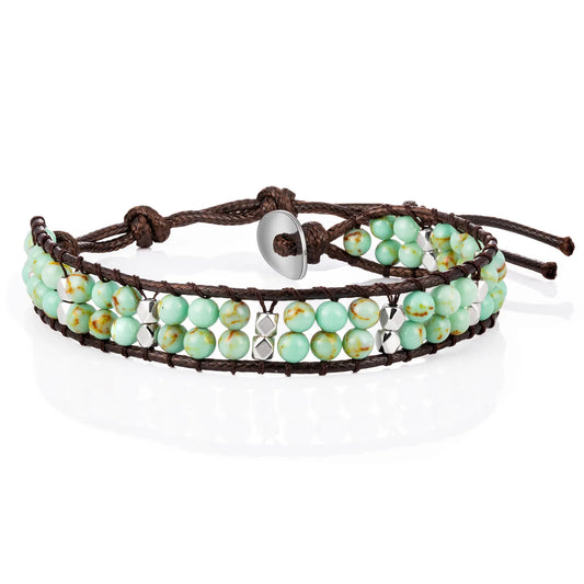 Ajatine green beaded wrap bracelet, handmade vintage boho jewelry