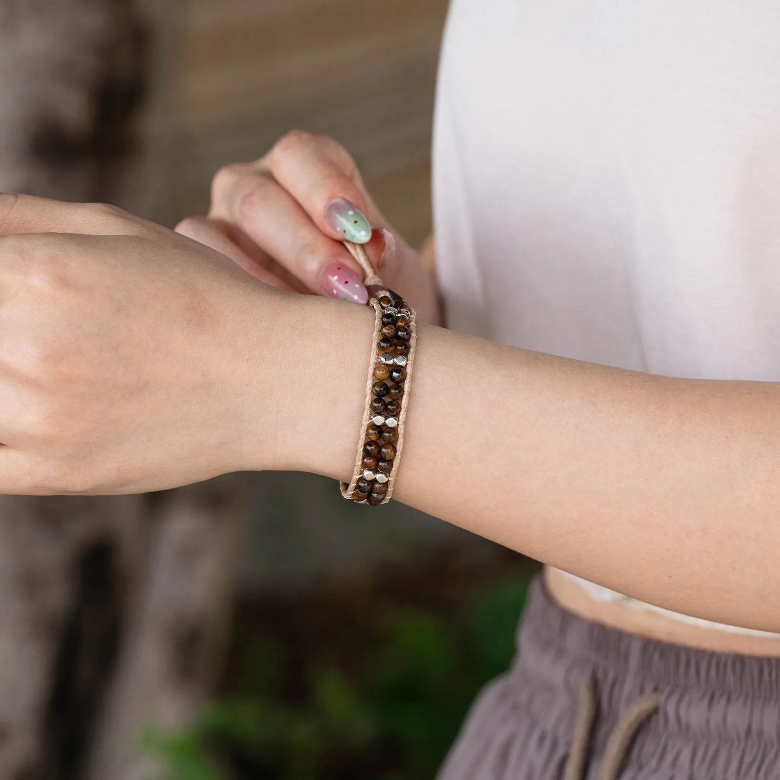 Ajatine brown beaded wrap bracelet, handmade vintage boho jewelry