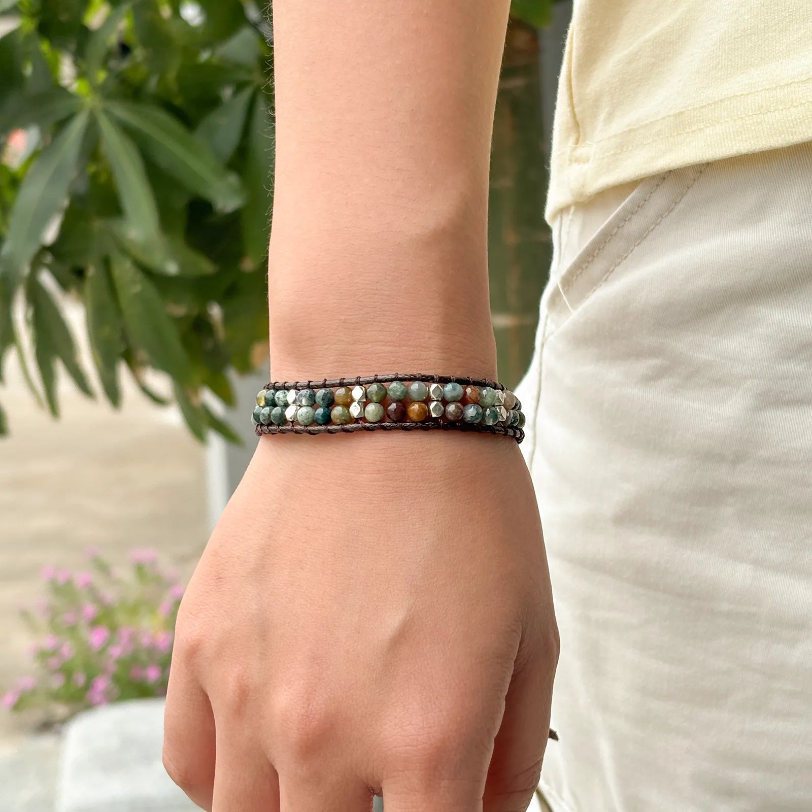 Ajatine colorful beaded wrap bracelet, handmade vintage boho jewelry