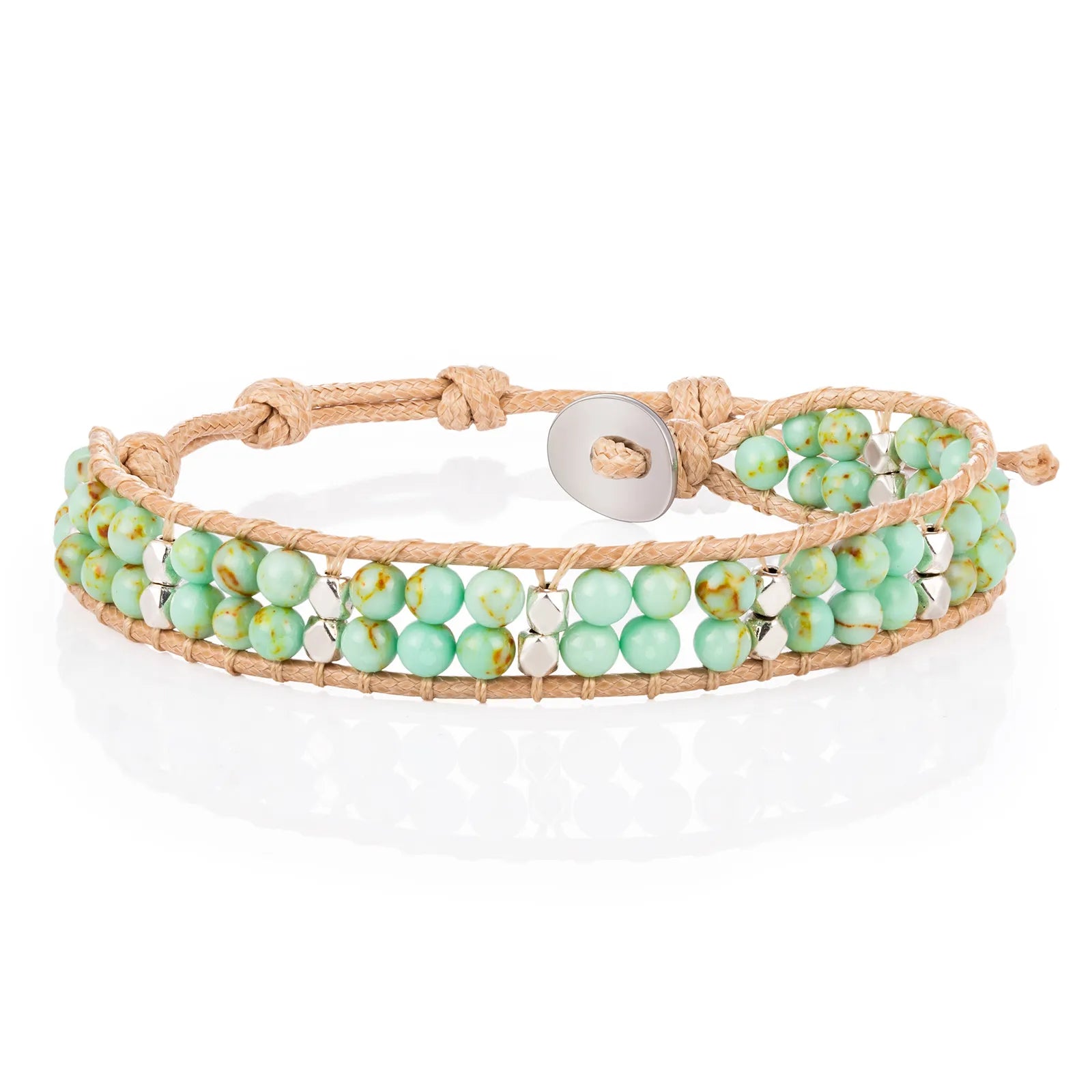 Ajatine green beaded wrap bracelet, handmade vintage boho jewelry