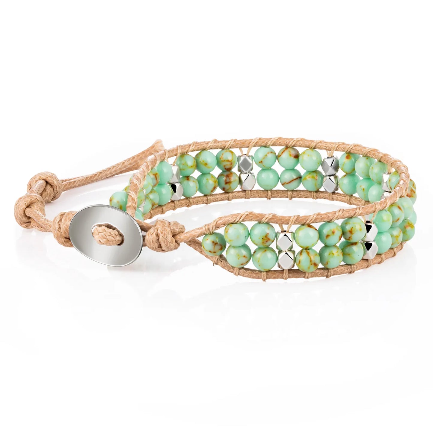 Ajatine green beaded wrap bracelet, handmade vintage boho jewelry