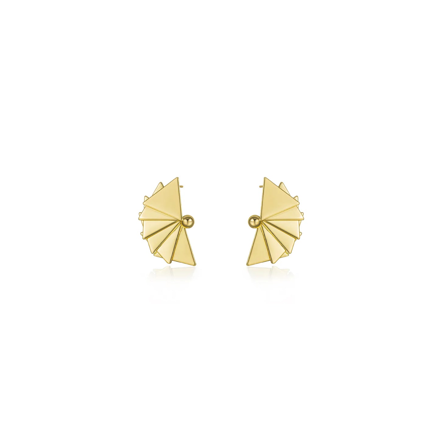 Ajatine gold tone fan earrings, minimalist geometric design, women’s statement jewelry