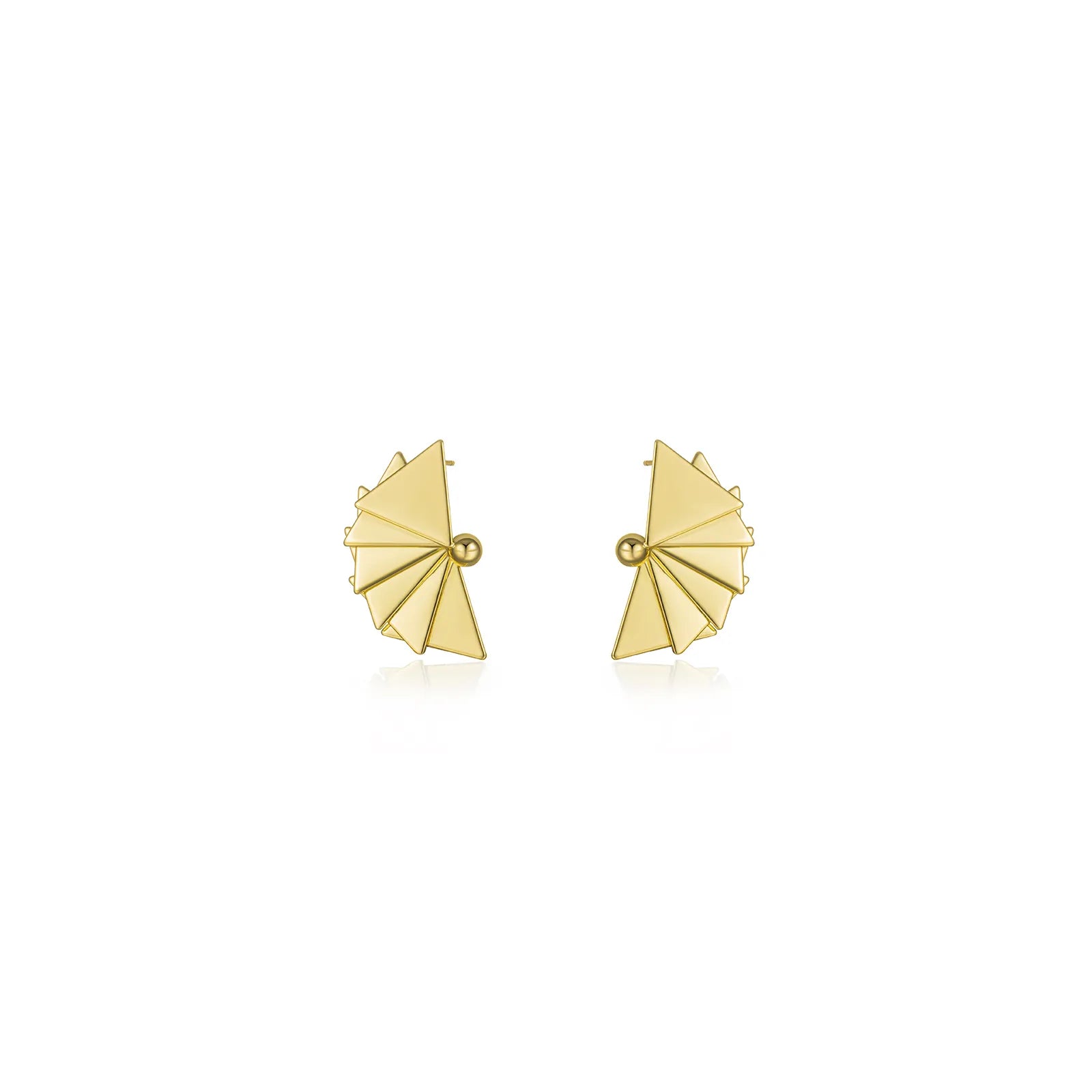Ajatine gold tone fan earrings, minimalist geometric design, women’s statement jewelry