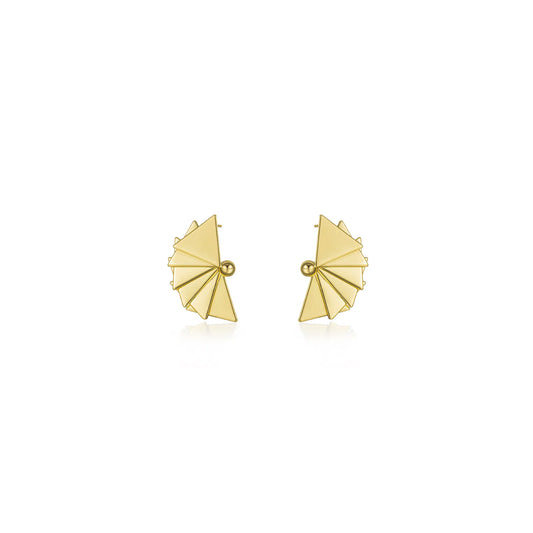 Ajatine gold tone fan earrings, minimalist geometric design, women’s statement jewelry