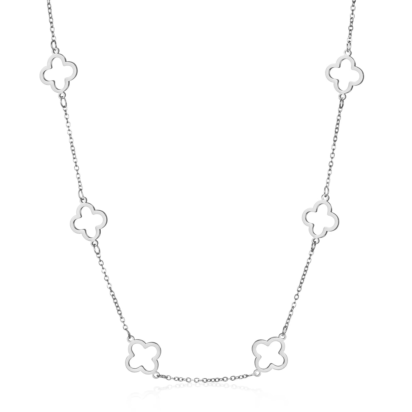 Ajatine silver clover necklace, hollow four leaf clover design