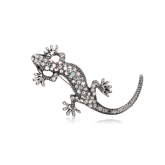 Ajatine vintage crystal lizard brooch, sparkling animal pin for fashion styling