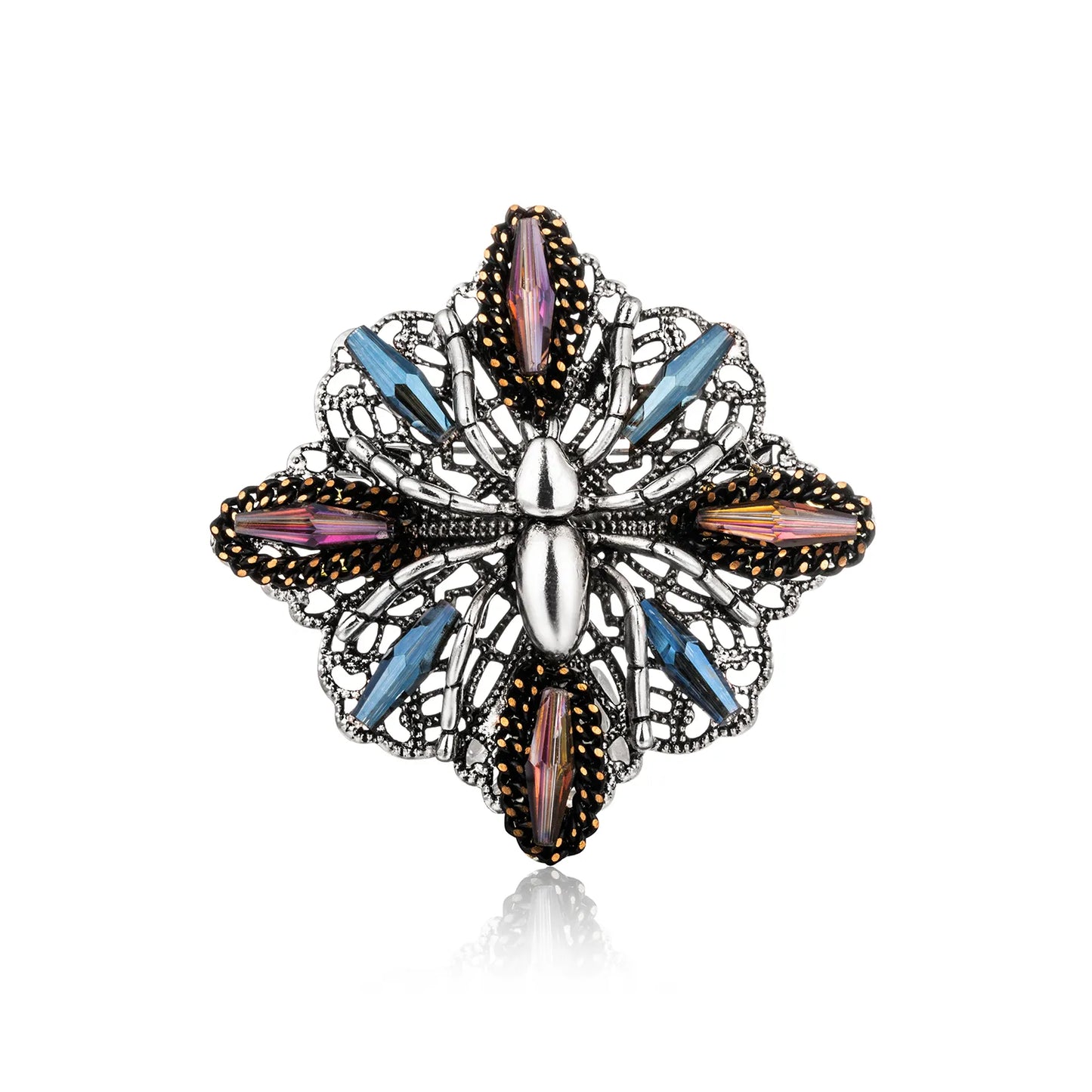Ajatine vintage colorful crystal spider brooch with intricate spider - shaped design for gothic fashion