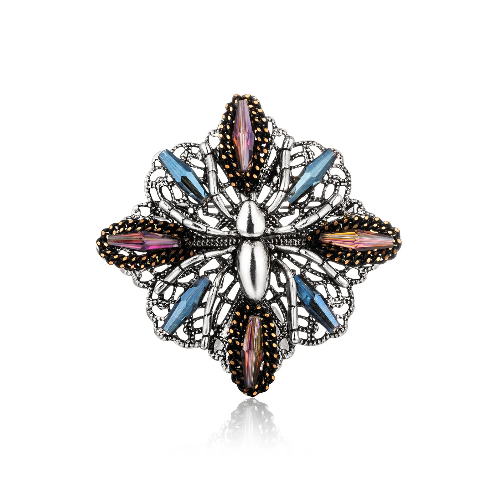 Ajatine vintage colorful crystal spider brooch with intricate spider - shaped design for gothic fashion