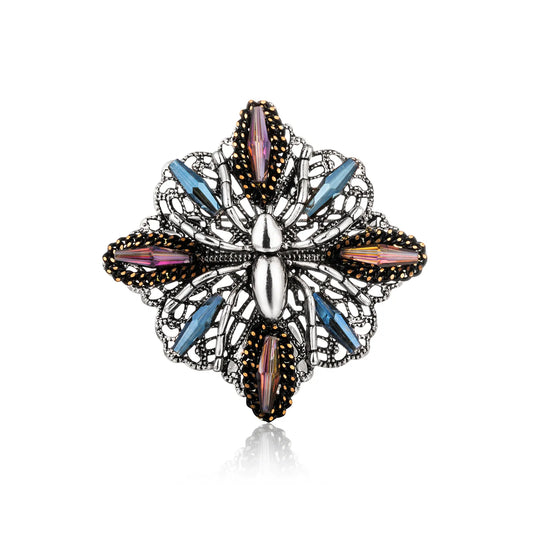 Ajatine vintage colorful crystal spider brooch with intricate spider - shaped design for gothic fashion