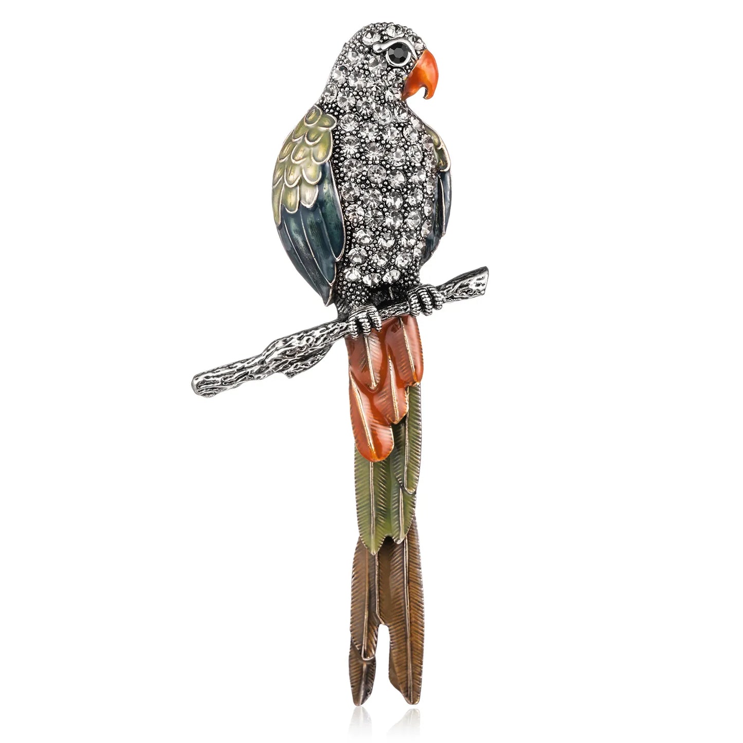 Ajatine crystal parrot brooch, vintage style pin for women