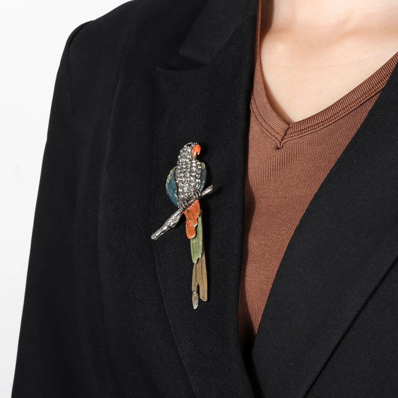 Ajatine crystal parrot brooch, vintage style pin for women