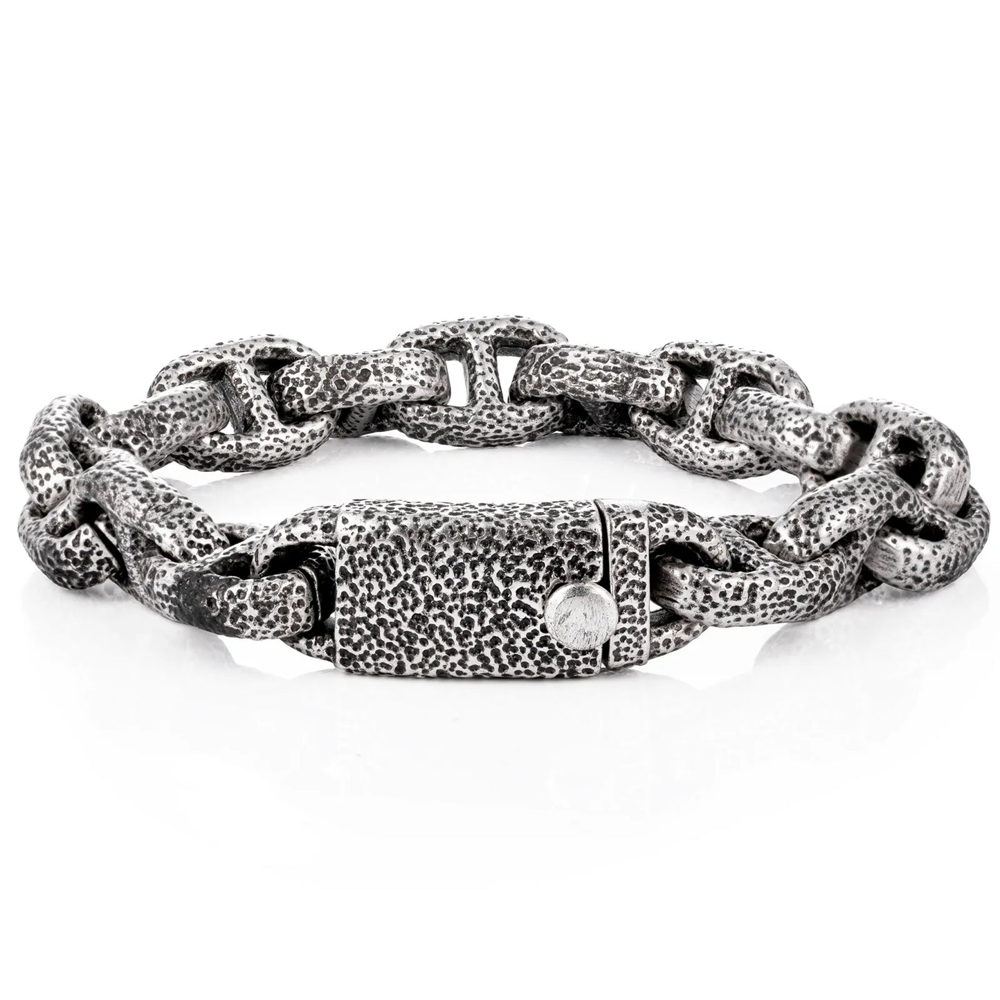 Ajatine Men's Silver Chain Bracelet with Textured Design, Vintage Punk Style