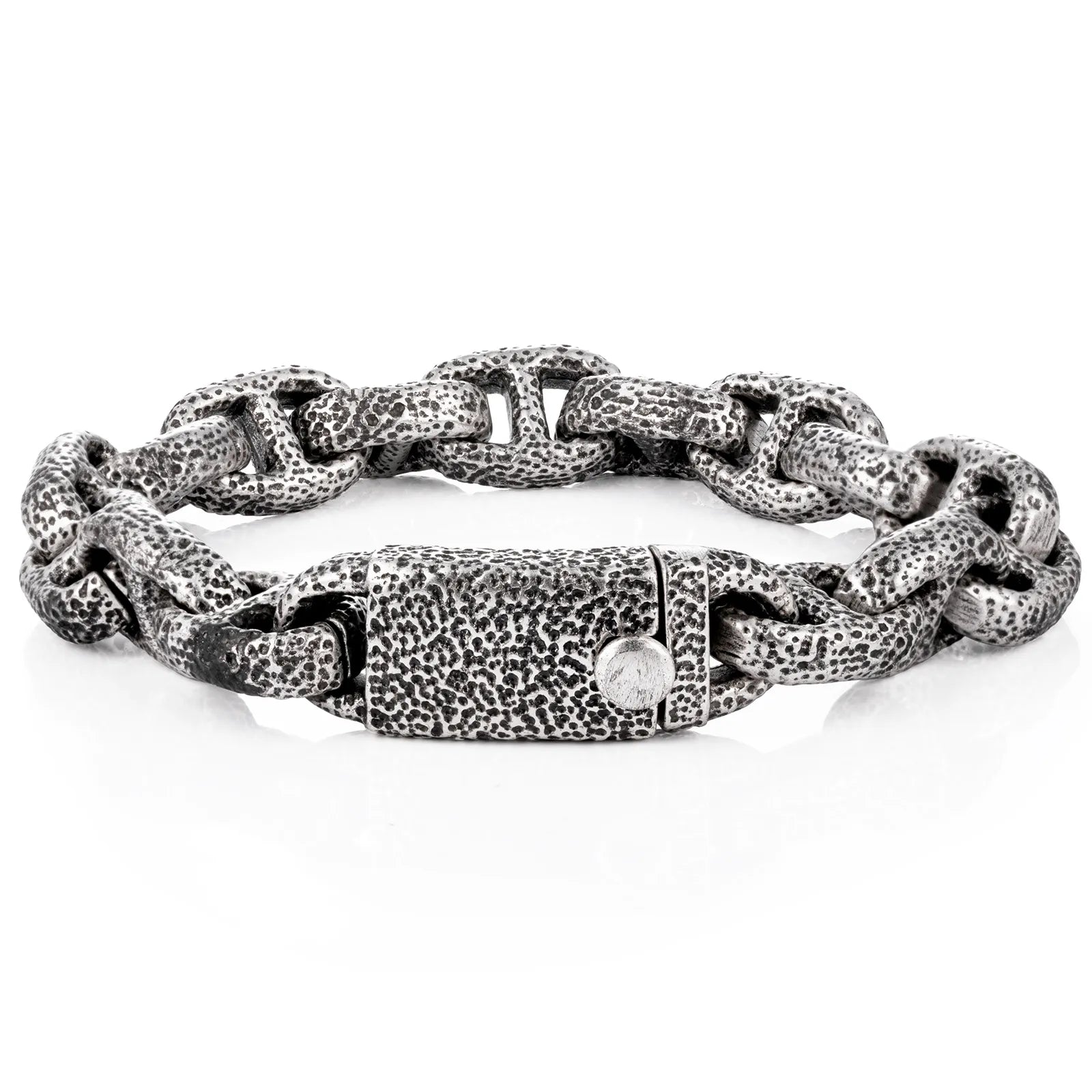 Ajatine Men's Silver Chain Bracelet with Textured Design, Vintage Punk Style