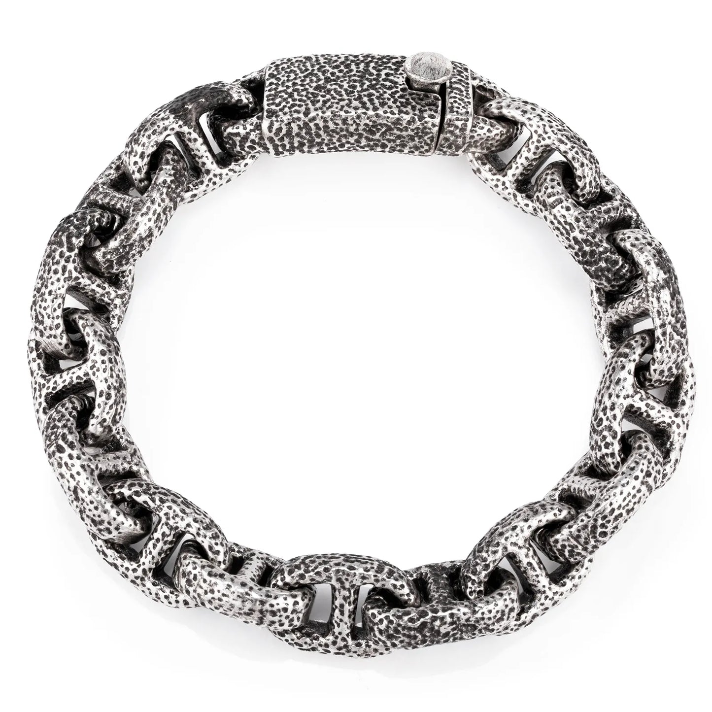 Ajatine Men's Silver Chain Bracelet with Textured Design, Vintage Punk Style
