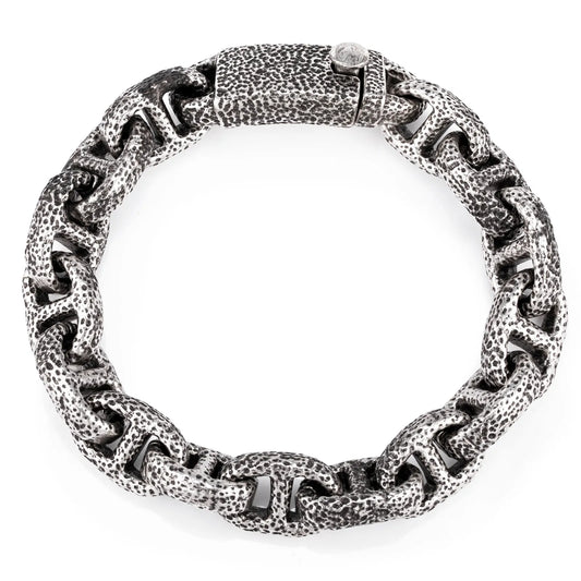 Ajatine Men's Silver Chain Bracelet with Textured Design, Vintage Punk Style
