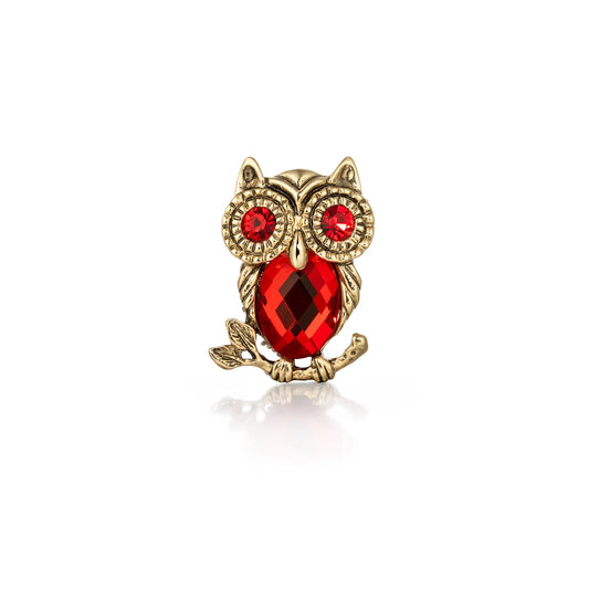 Ajatine vintage owl brooch with red crystals, elegant retro jewelry